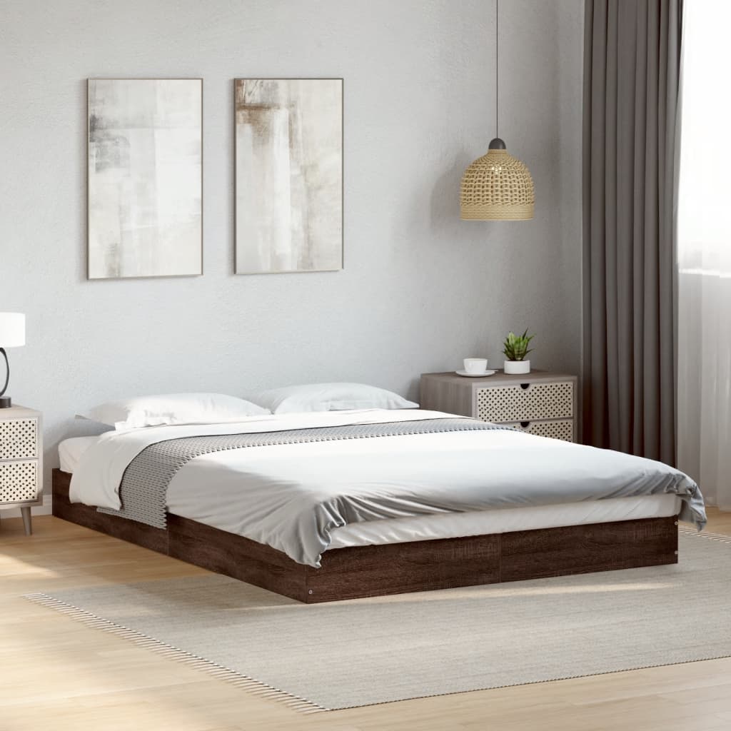 vidaXL Bed Frame without Mattress Brown Oak 140x190 cm Engineered Wood