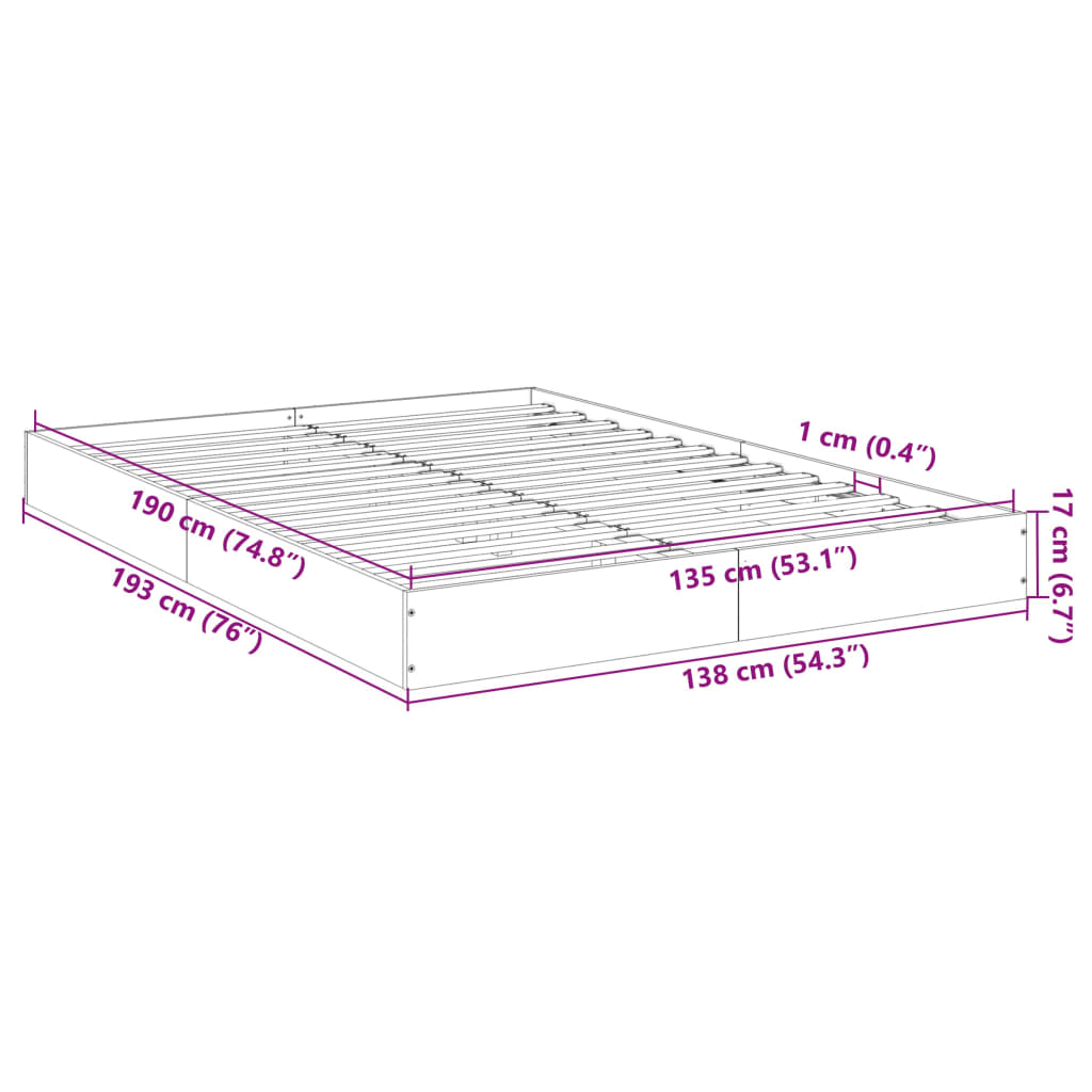 vidaXL Bed Frame without Mattress White 135x190 cm Double Engineered Wood