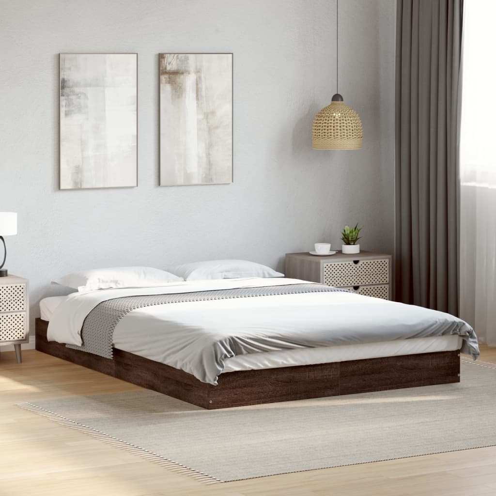 vidaXL Bed Frame without Mattress Brown Oak 135x190 cm Double Engineered Wood