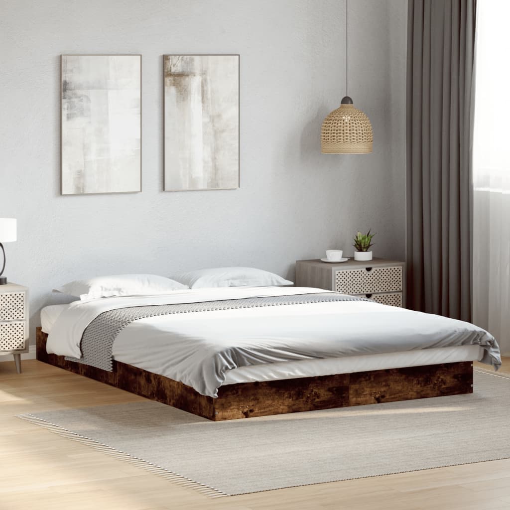 vidaXL Bed Frame without Mattress Smoked Oak 120x190 cm Small Double Engineered Wood