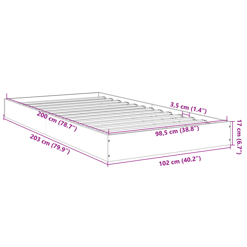 vidaXL Bed Frame without Mattress Sonoma Oak 100x200 cm Engineered Wood