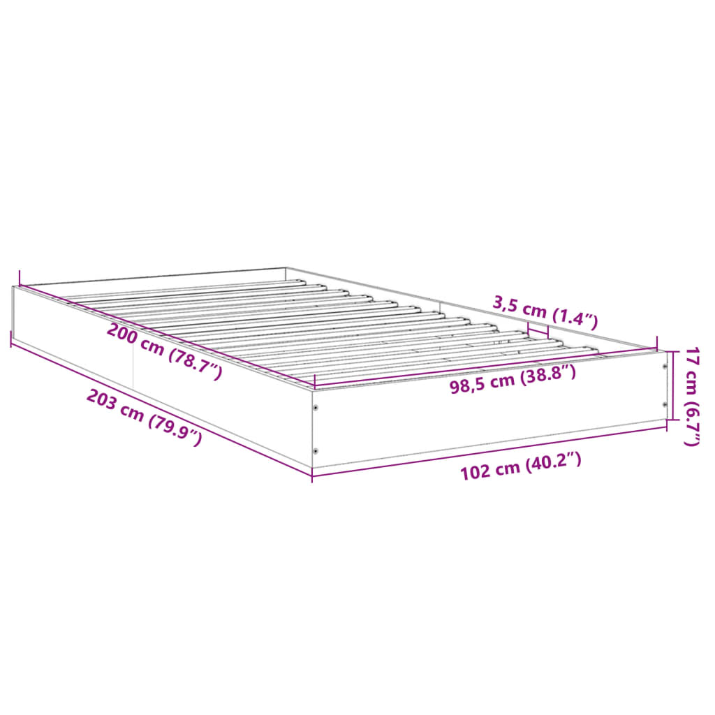 vidaXL Bed Frame without Mattress Concrete Grey 100x200 cm