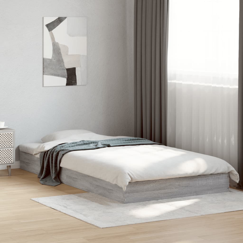 vidaXL Bed Frame without Mattress Grey Sonoma 100x200 cm Engineered Wood