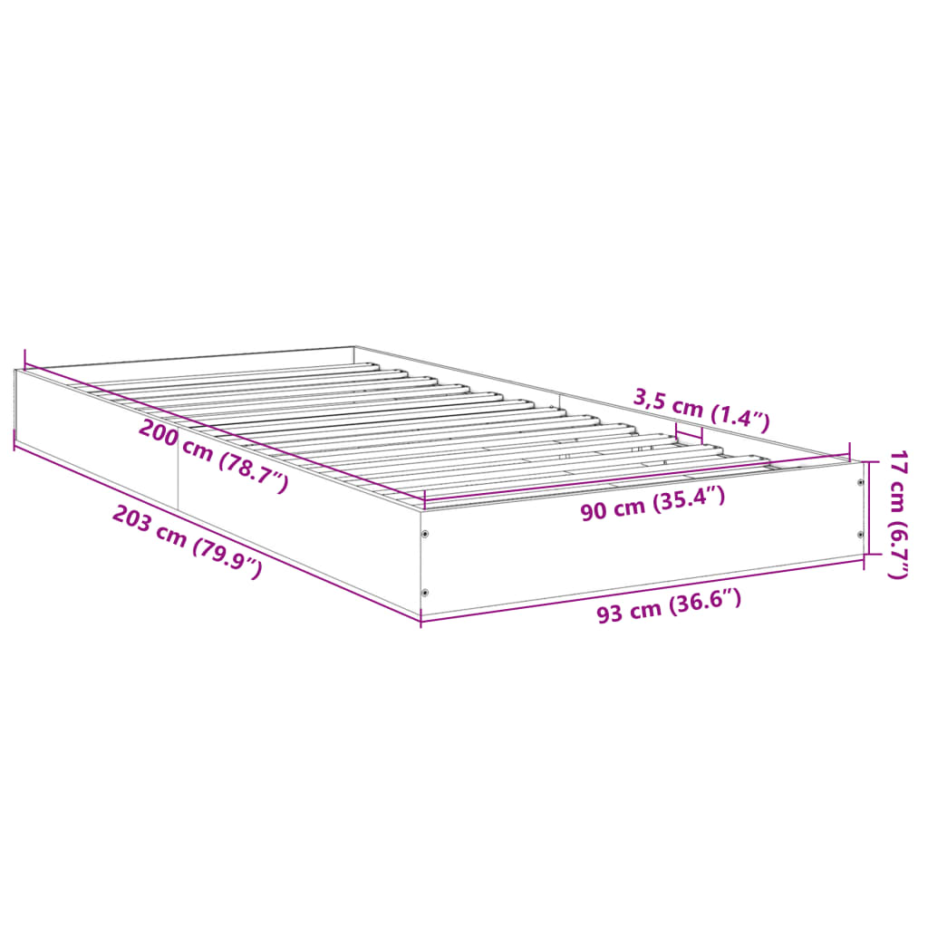 vidaXL Bed Frame without Mattress White 90x200 cm Engineered Wood