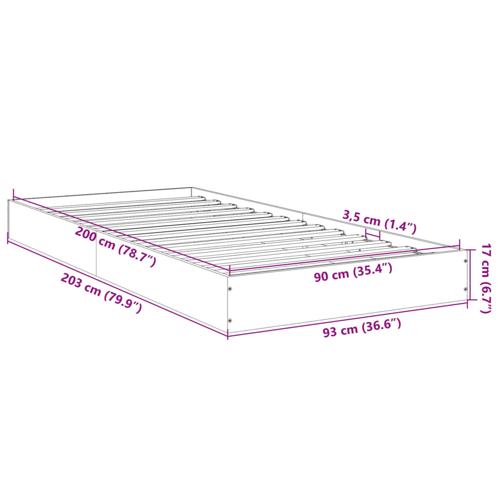 vidaXL Bed Frame without Mattress Grey Sonoma 90x200 cm Engineered Wood