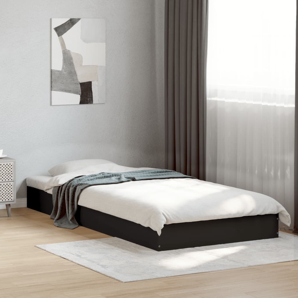 vidaXL Bed Frame without Mattress Black 75x190 cm Small Single Engineered Wood