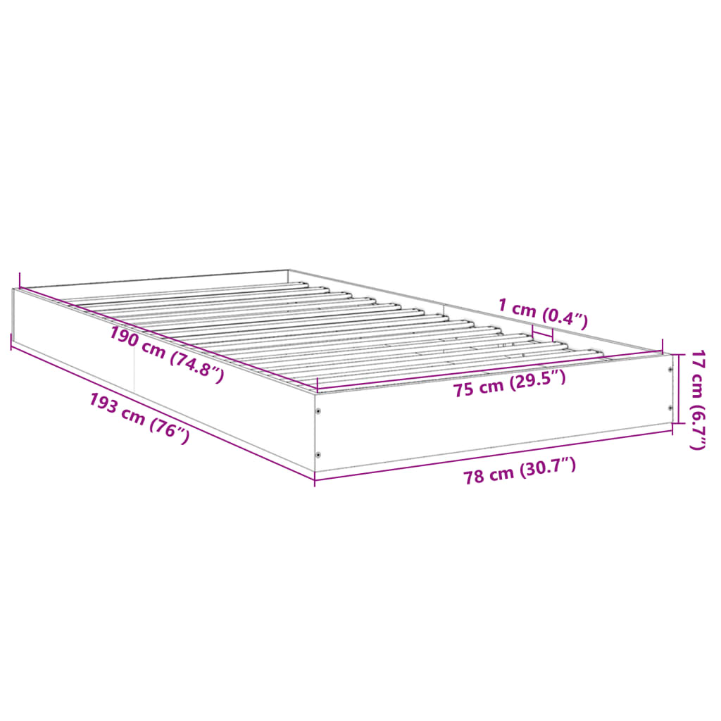 vidaXL Bed Frame without Mattress Concrete Grey 75x190 cm Small Single