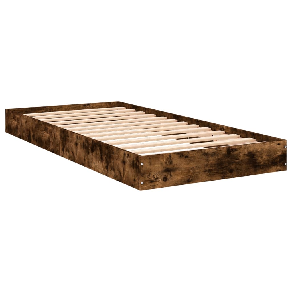 vidaXL Bed Frame without Mattress Smoked Oak 75x190 cm Small Single Engineered Wood