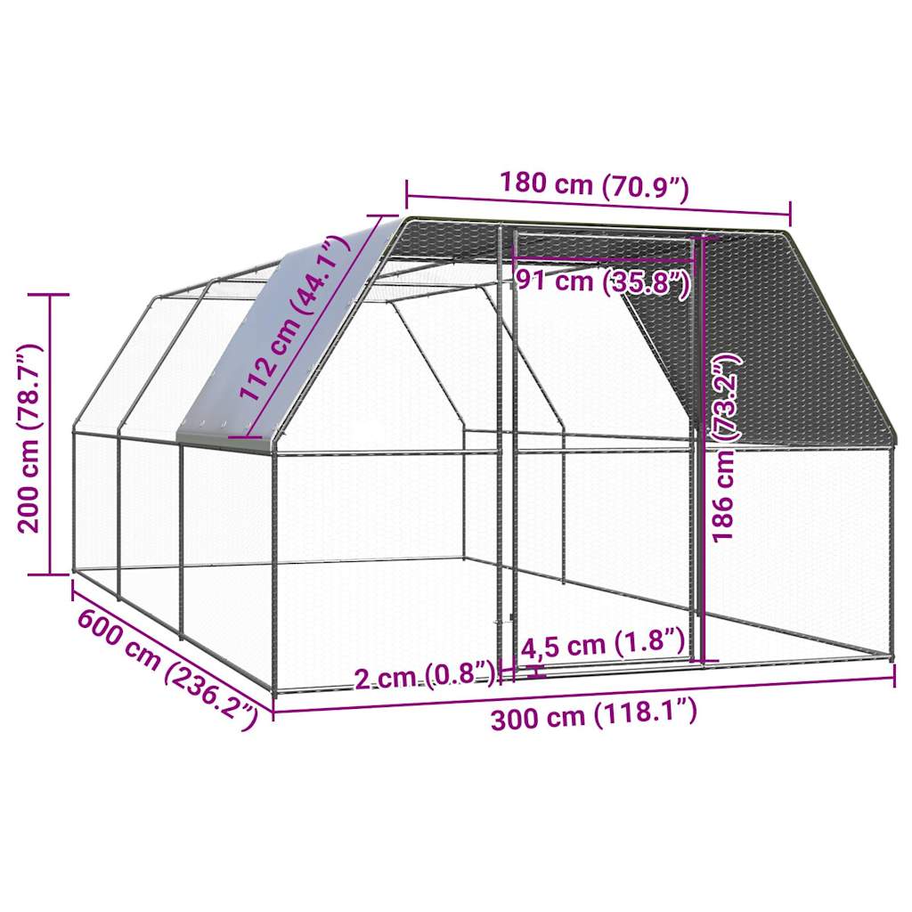 vidaXL Chicken Cage 3x6x2 m Galvanised Steel