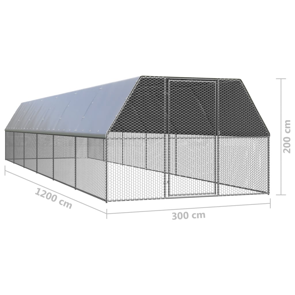 vidaXL Chicken Cage 3x12x2 m Galvanised Steel