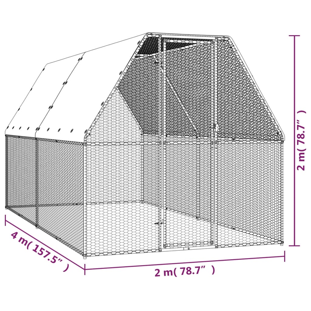 vidaXL Chicken Cage 2x4x2 m Galvanised Steel