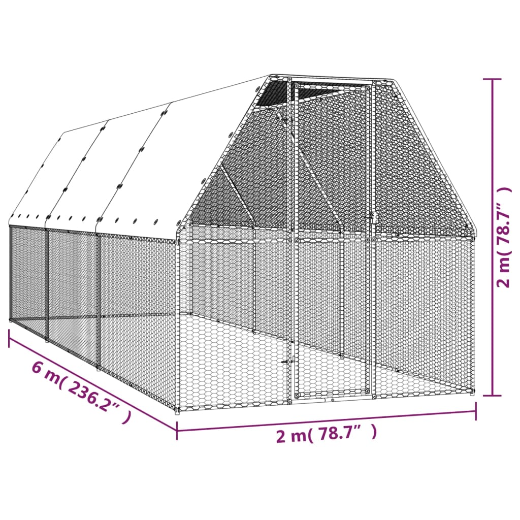 vidaXL Chicken Cage 2x6x2 m Galvanised Steel