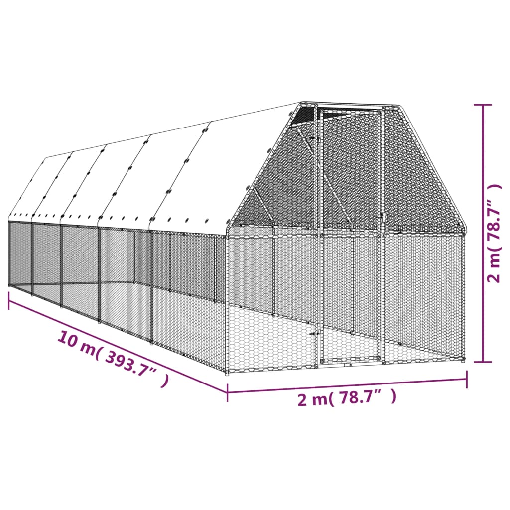 vidaXL Chicken Cage 2x10x2 m Galvanised Steel