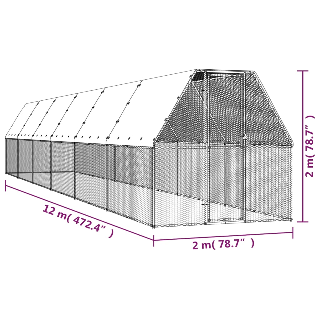 vidaXL Chicken Cage 2x12x2 m Galvanised Steel