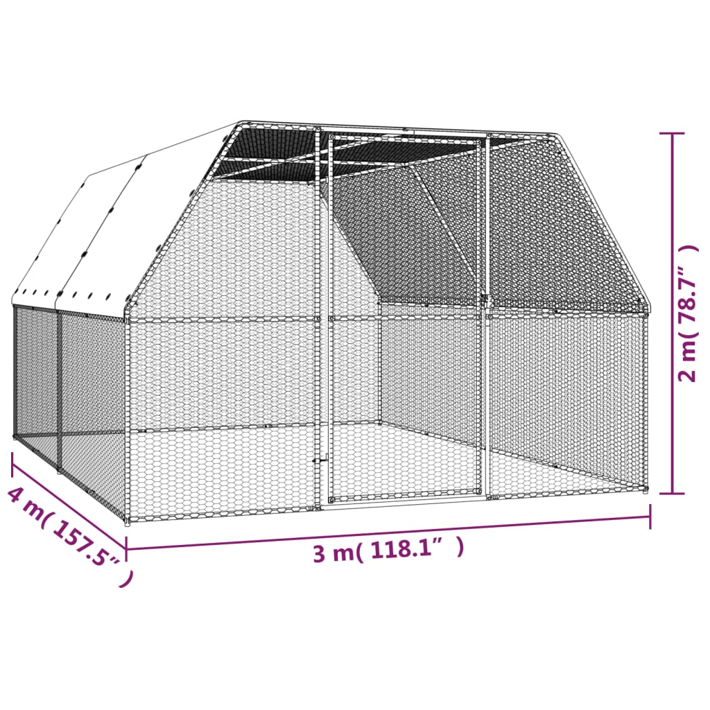 vidaXL Chicken Cage 3x4x2 m Galvanised Steel