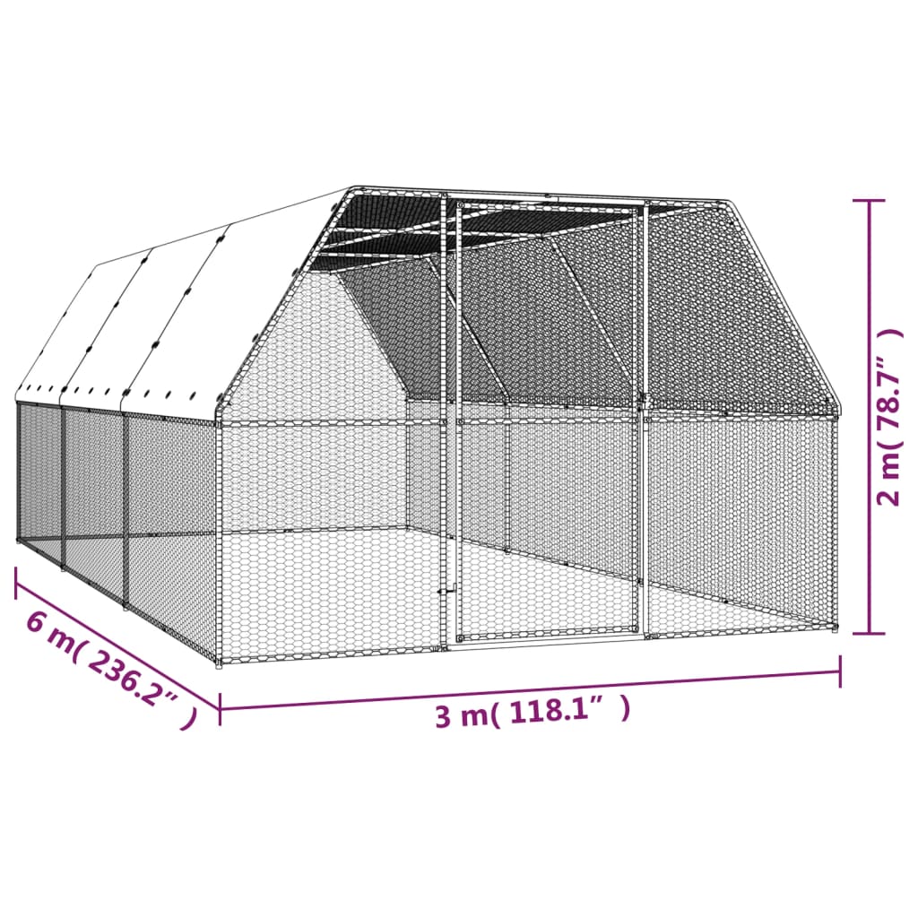 vidaXL Chicken Cage 3x6x2 m Galvanised Steel