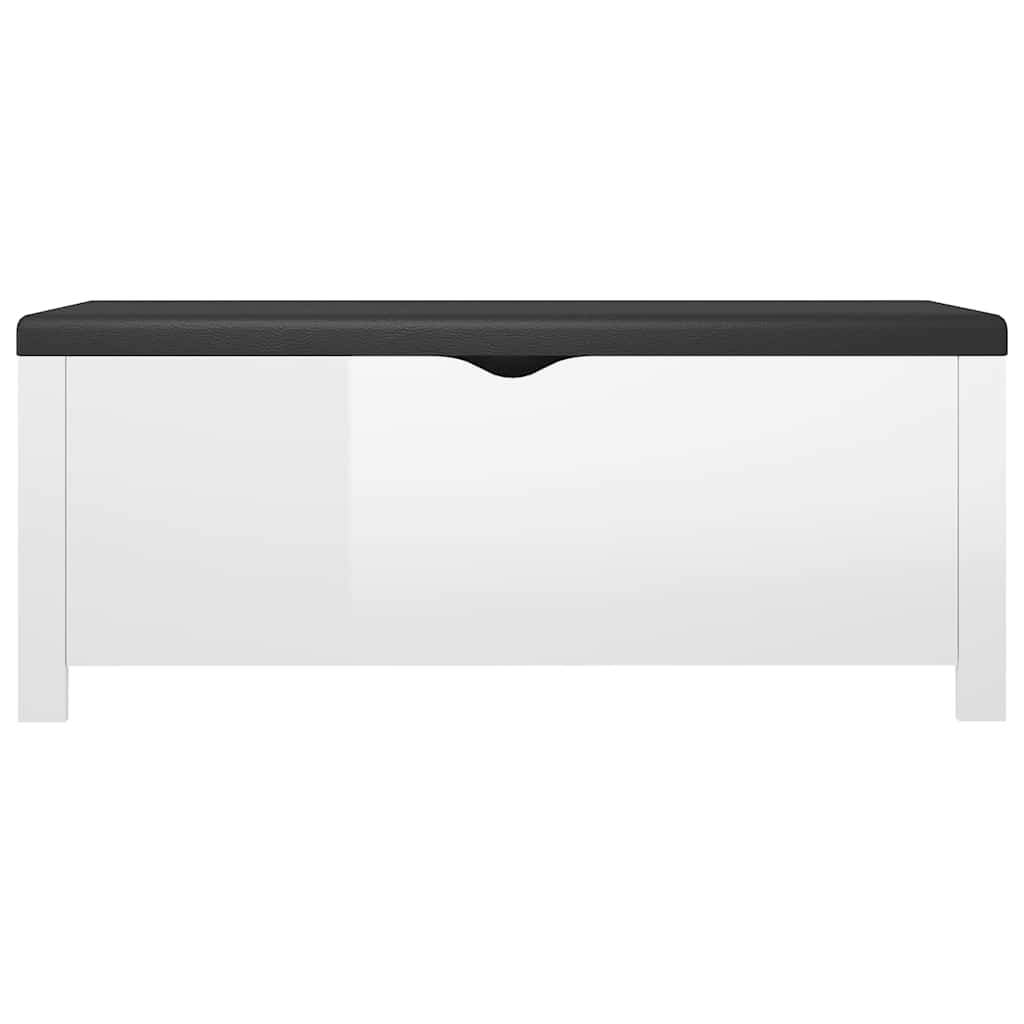 Storage Box with Cushion High Gloss White 105x40x45 cm