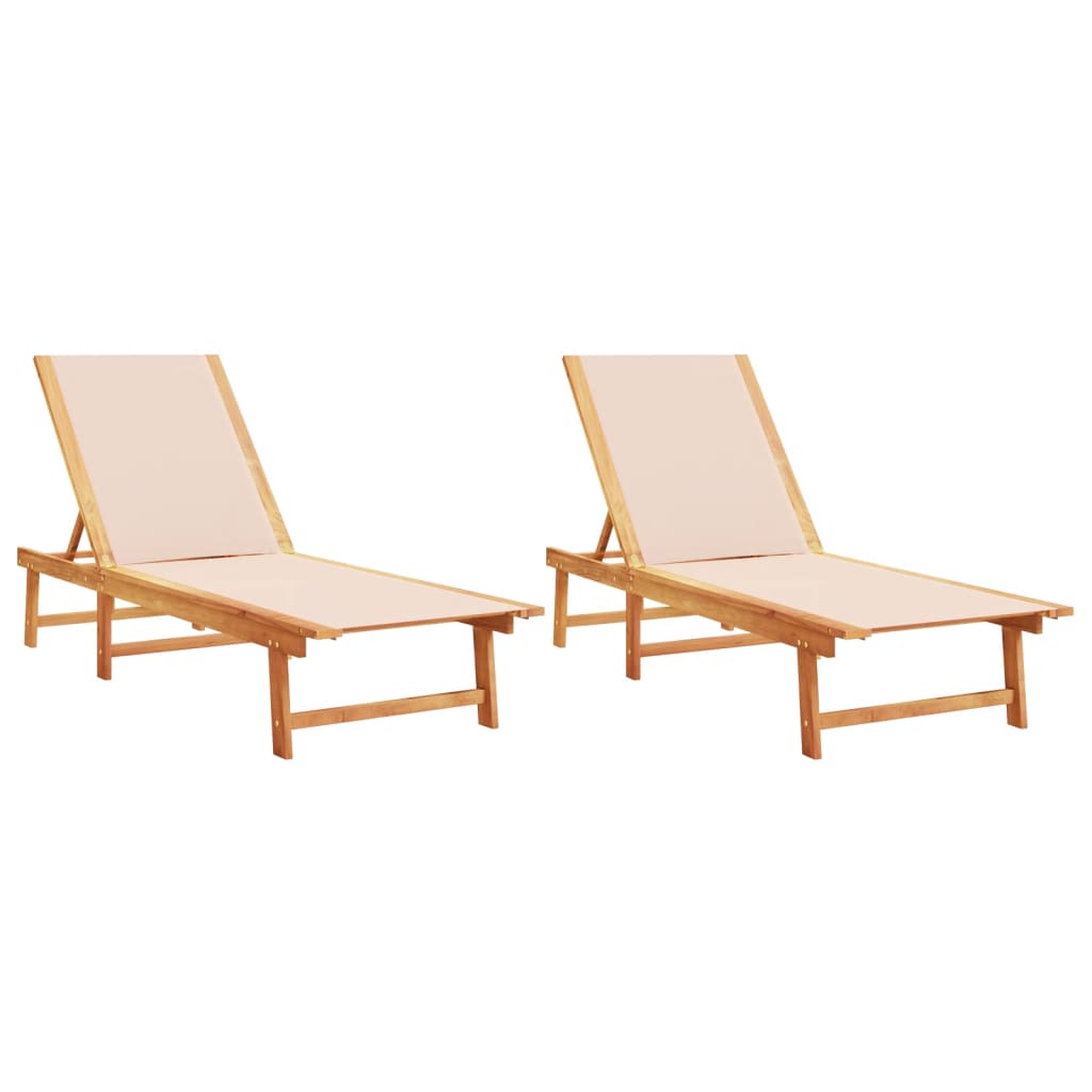 vidaXL Sun Loungers 2 pcs Cream Solid Wood Acacia and Textilene