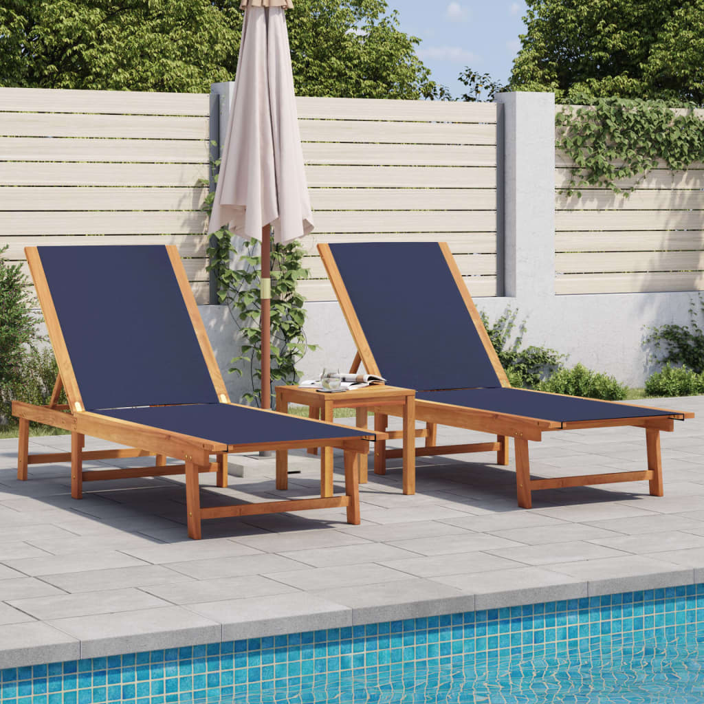 vidaXL Sun Loungers 2 pcs Blue Solid Wood Acacia and Textilene