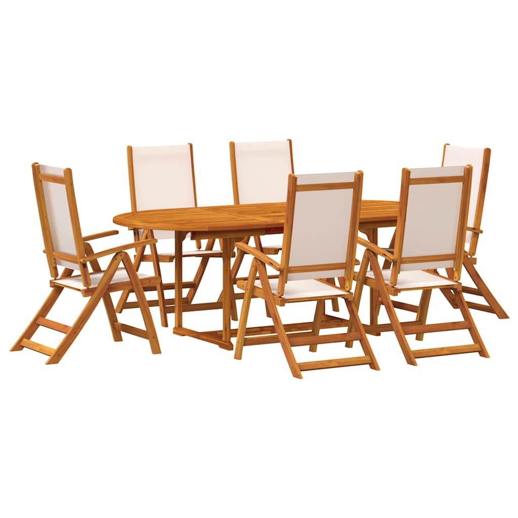 7 Piece Garden Dining Set Solid Wood Acacia and Textilene