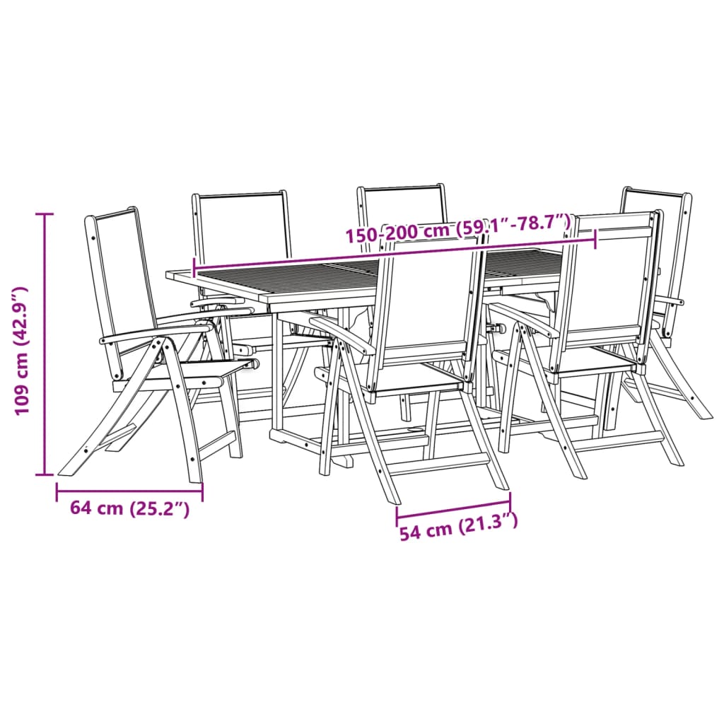 vidaXL 7 Piece Garden Dining Set Solid Wood Acacia and Textilene