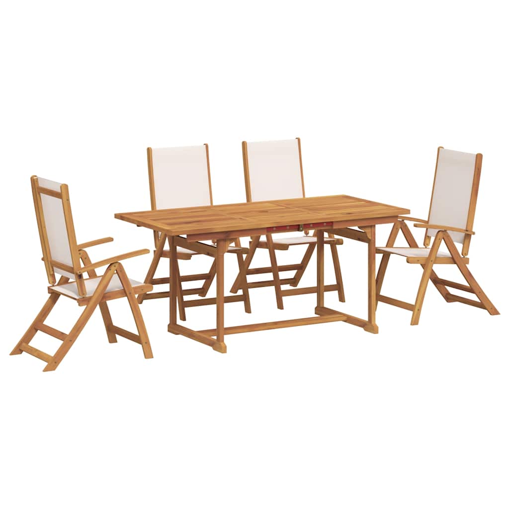 5 Piece Garden Dining Set Solid Wood Acacia and Textilene