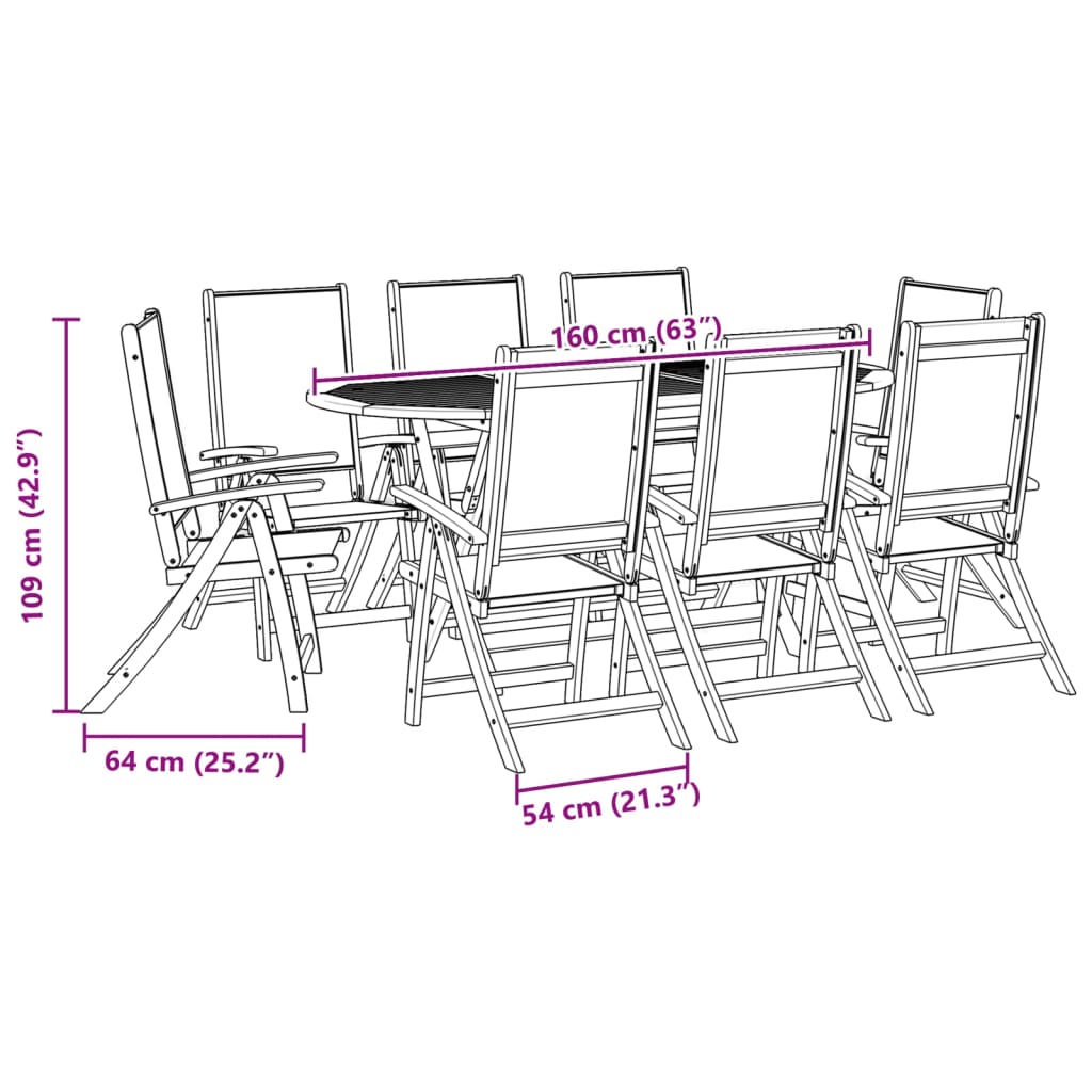 vidaXL 9 Piece Garden Dining Set Solid Wood Acacia and Textilene