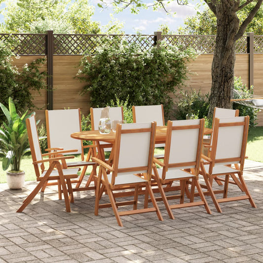 vidaXL 9 Piece Garden Dining Set Solid Wood Acacia and Textilene