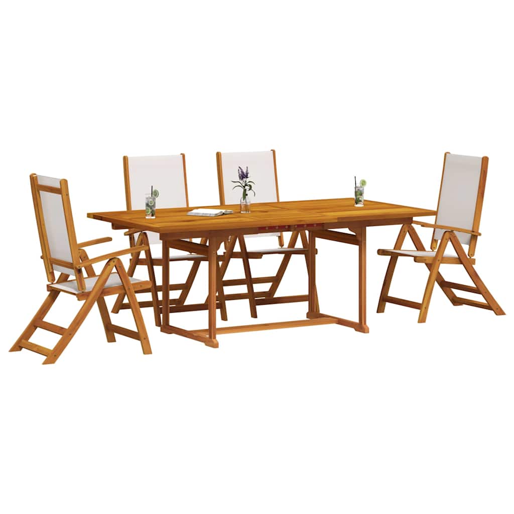5 Piece Garden Dining Set Solid Wood Acacia and Textilene