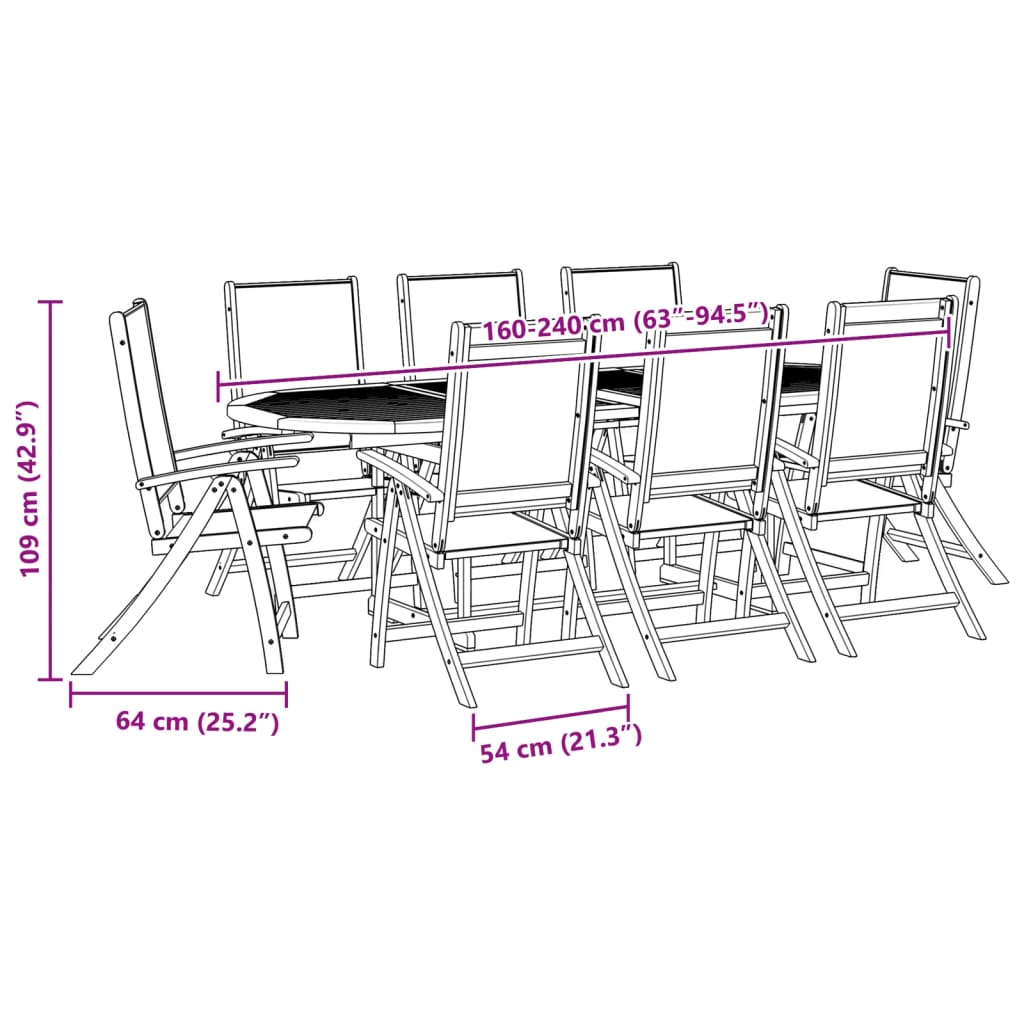 vidaXL 9 Piece Garden Dining Set Solid Wood Acacia and Textilene