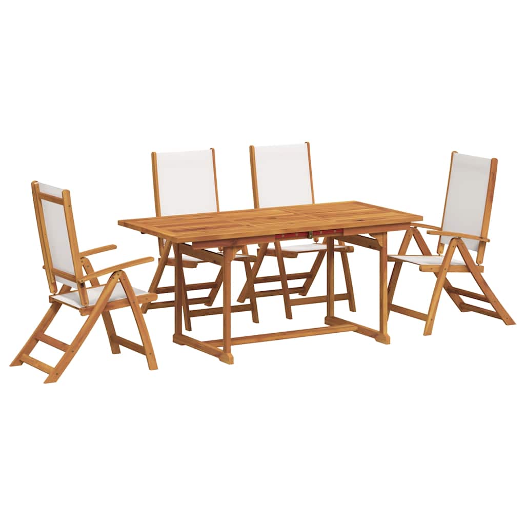 5 Piece Garden Dining Set Solid Wood Acacia and Textilene