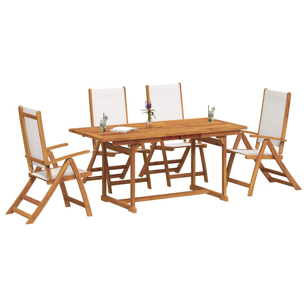 5 Piece Garden Dining Set Solid Wood Acacia and Textilene