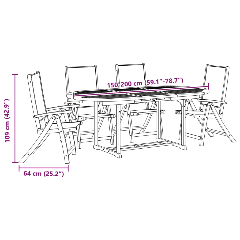 vidaXL 5 Piece Garden Dining Set Solid Wood Acacia and Textilene