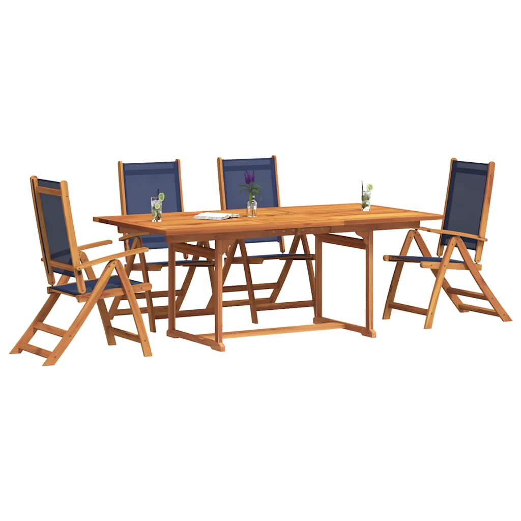 5 Piece Garden Dining Set Solid Wood Acacia and Textilene