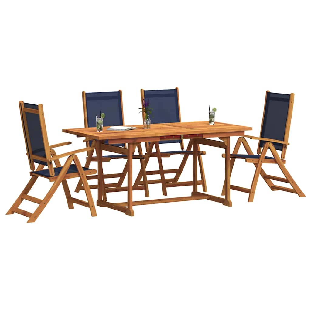 5 Piece Garden Dining Set Solid Wood Acacia and Textilene