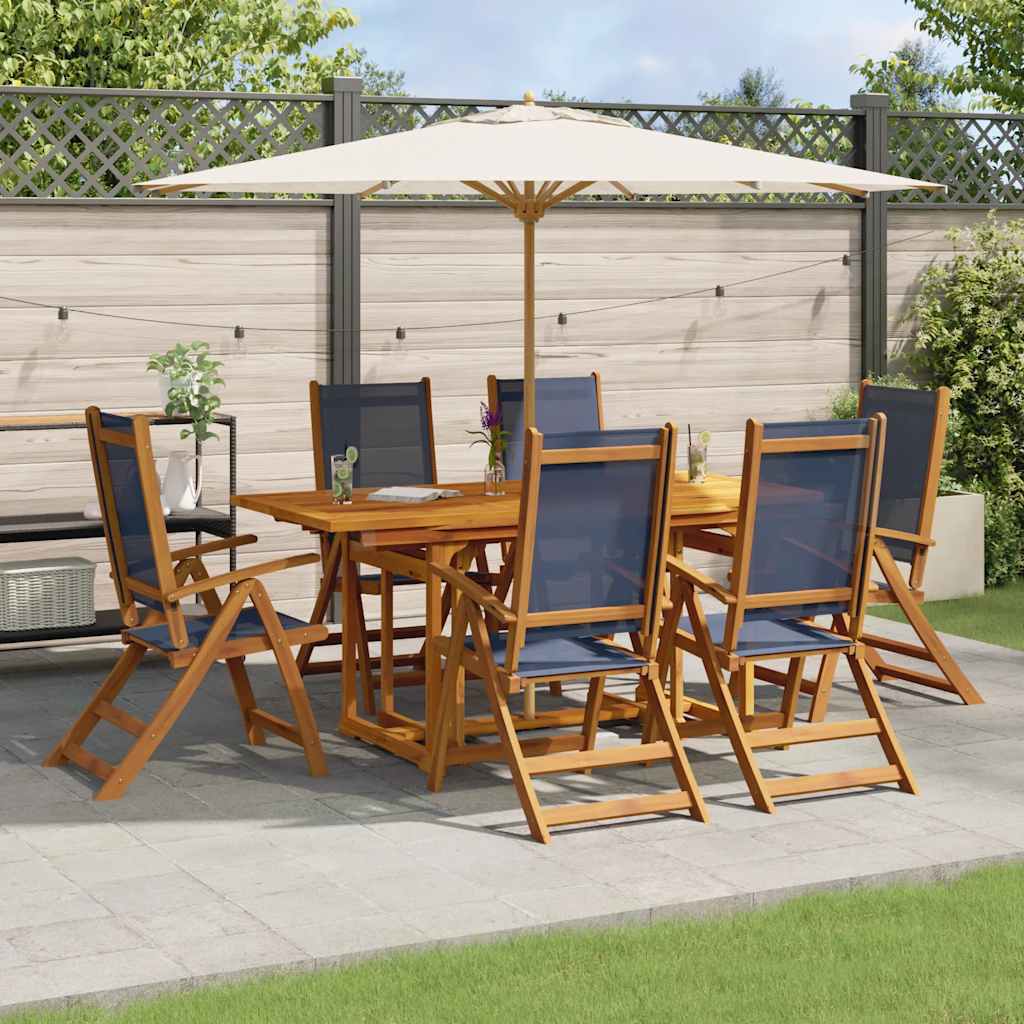 7 Piece Garden Dining Set Solid Wood Acacia and Textilene