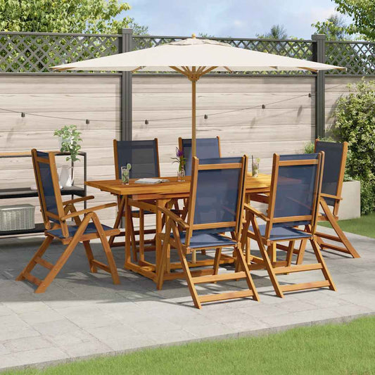 7 Piece Garden Dining Set Solid Wood Acacia and Textilene