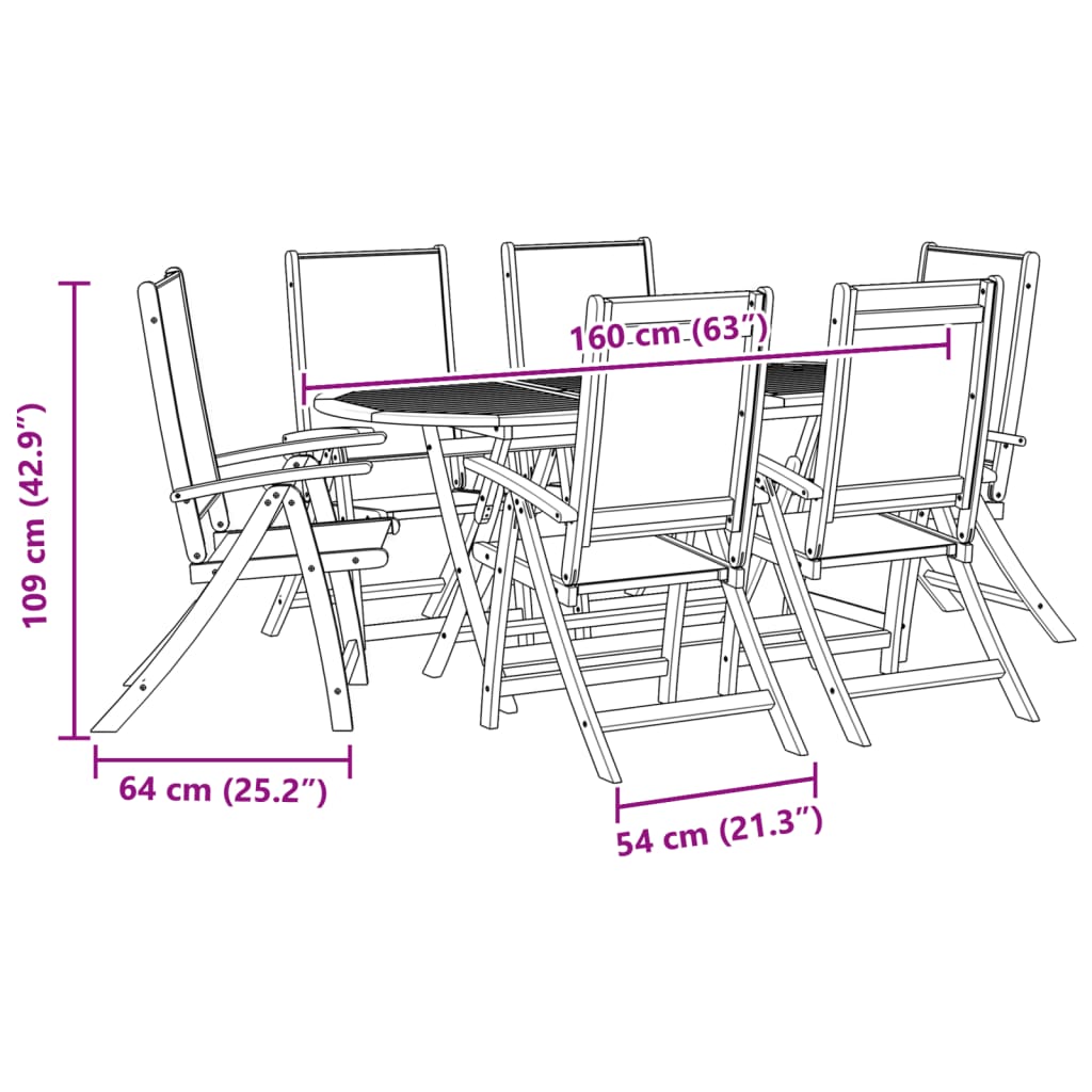 vidaXL 7 Piece Garden Dining Set Solid Wood Acacia and Textilene