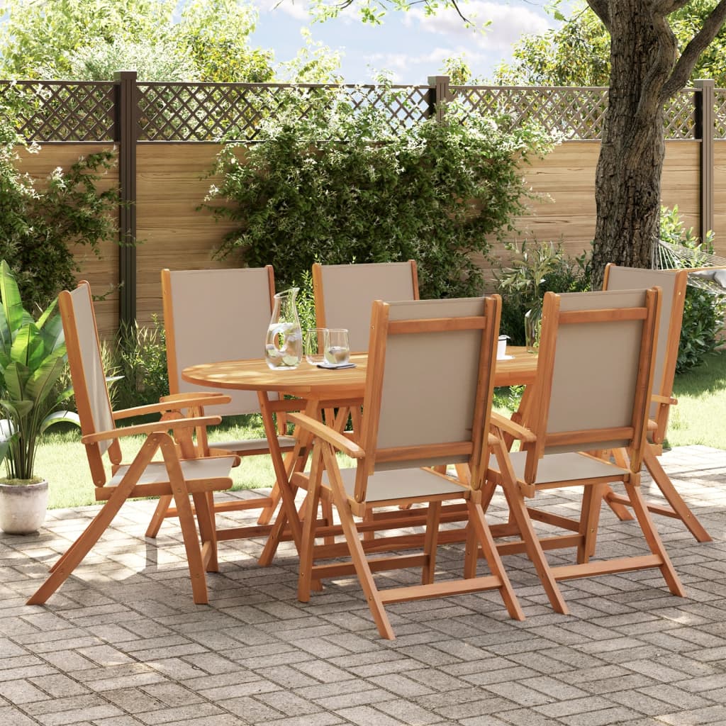 vidaXL 7 Piece Garden Dining Set Solid Wood Acacia and Textilene