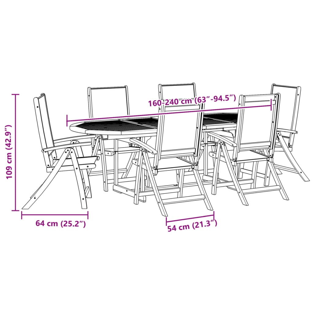 vidaXL 7 Piece Garden Dining Set Solid Wood Acacia and Textilene