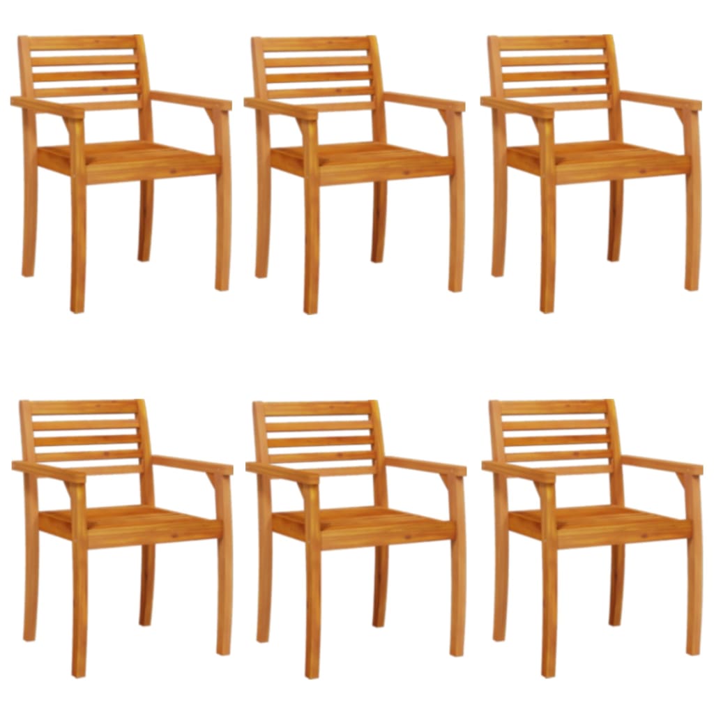 Garden Chair | Set of 6 | Natural Acacia | Solid Acacia wood | Standard