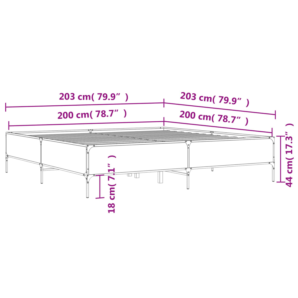 vidaXL Bed Frame without Mattress Sonoma Oak 200x200 cm