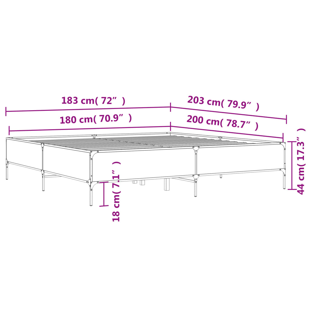 vidaXL Bed Frame without Mattress Sonoma Oak 180x200 cm Super King