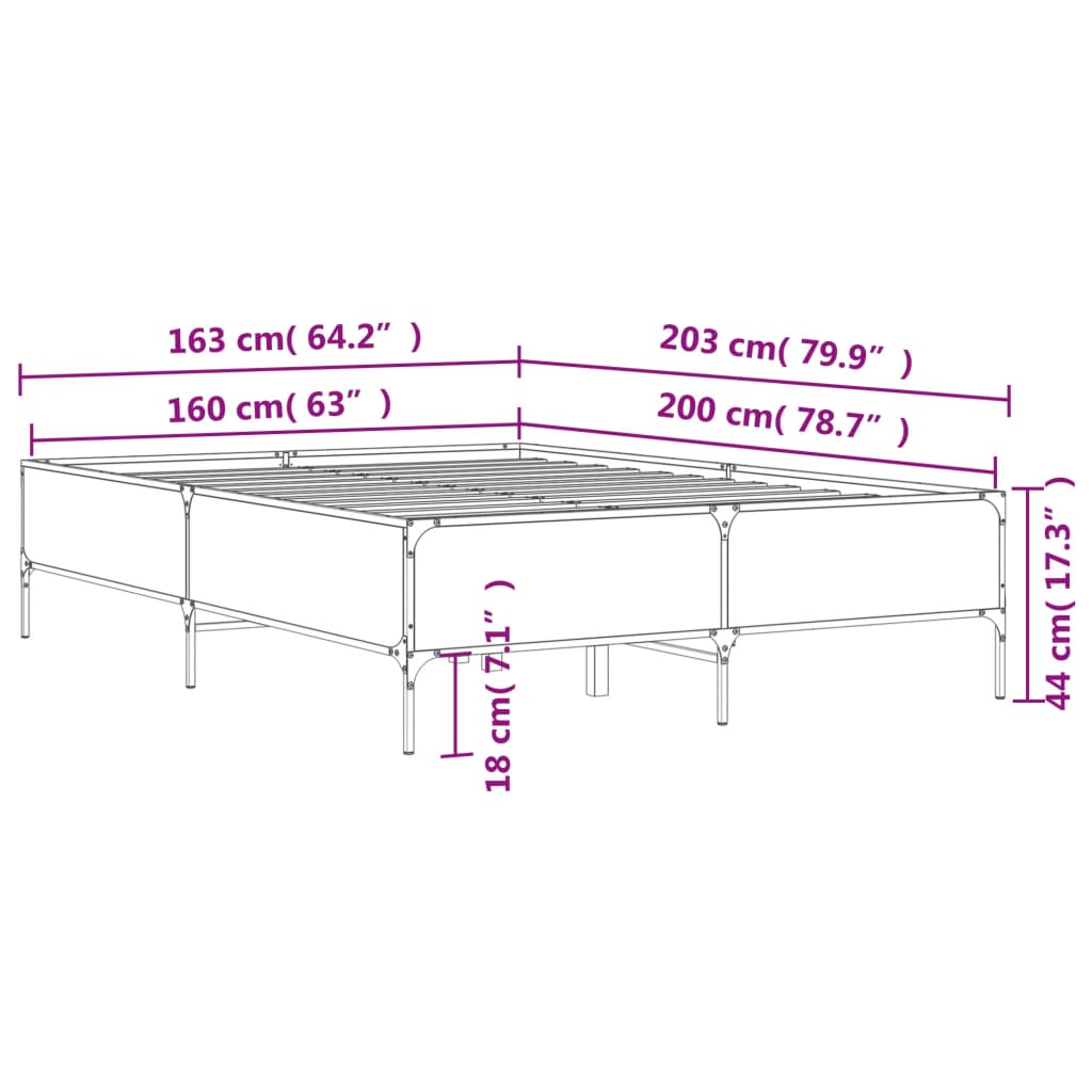 vidaXL Bed Frame without Mattress Smoked Oak 160x200 cm