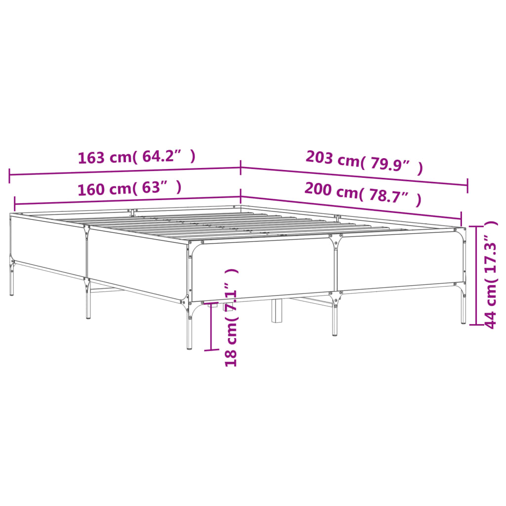 vidaXL Bed Frame without Mattress Brown Oak 160x200 cm