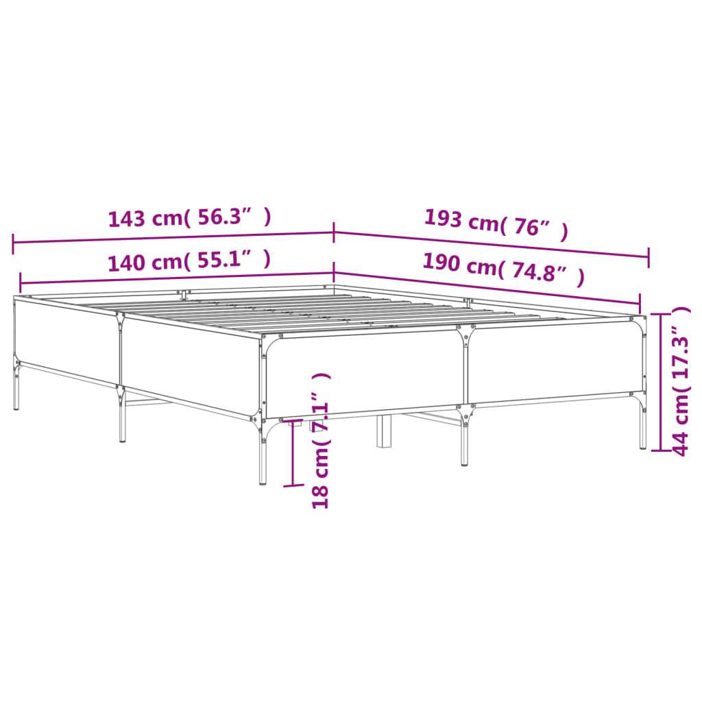 vidaXL Bed Frame without Mattress Grey Sonoma 140x190 cm