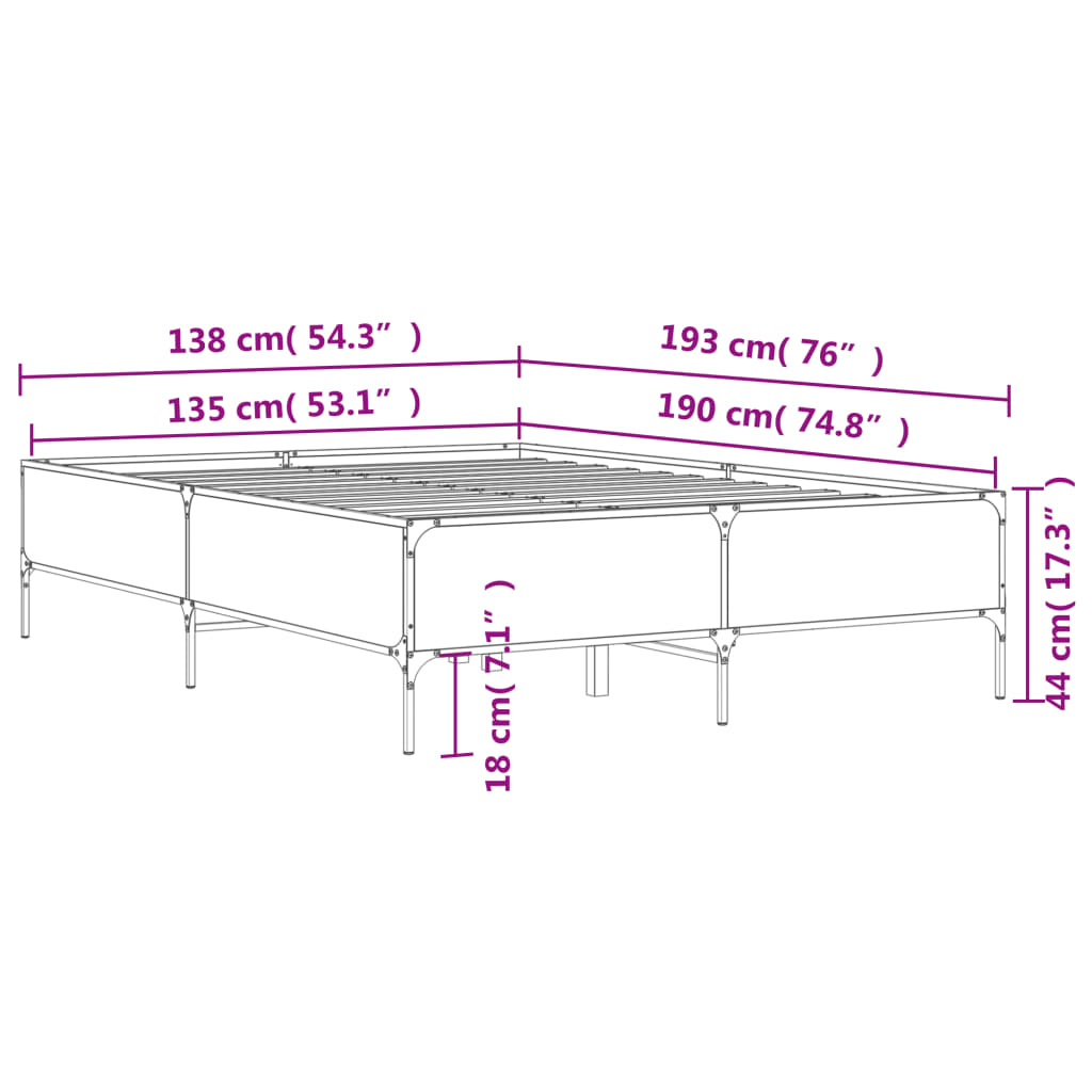 vidaXL Bed Frame without Mattress Sonoma Oak 135x190 cm Double