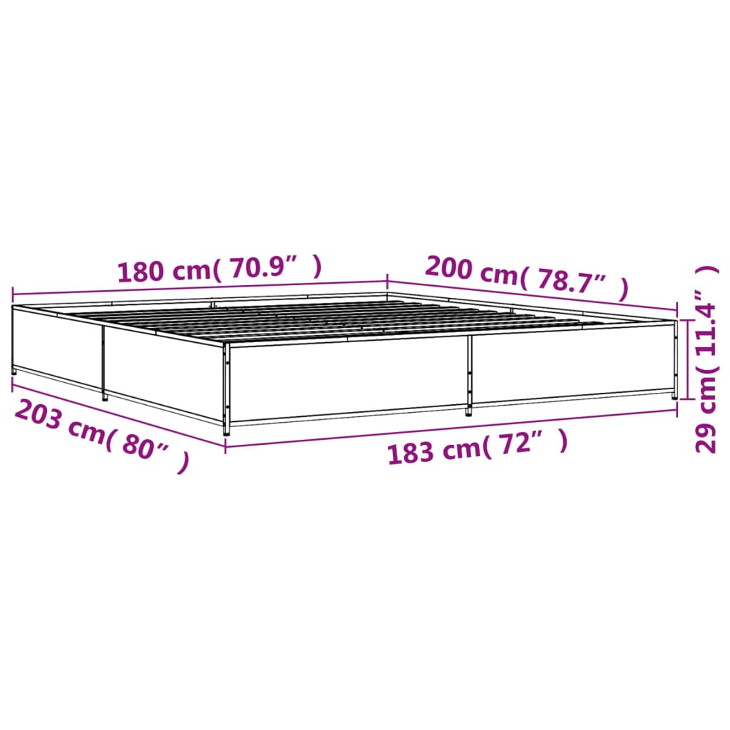 vidaXL Bed Frame without Mattress Grey Sonoma 180x200 cm Super King