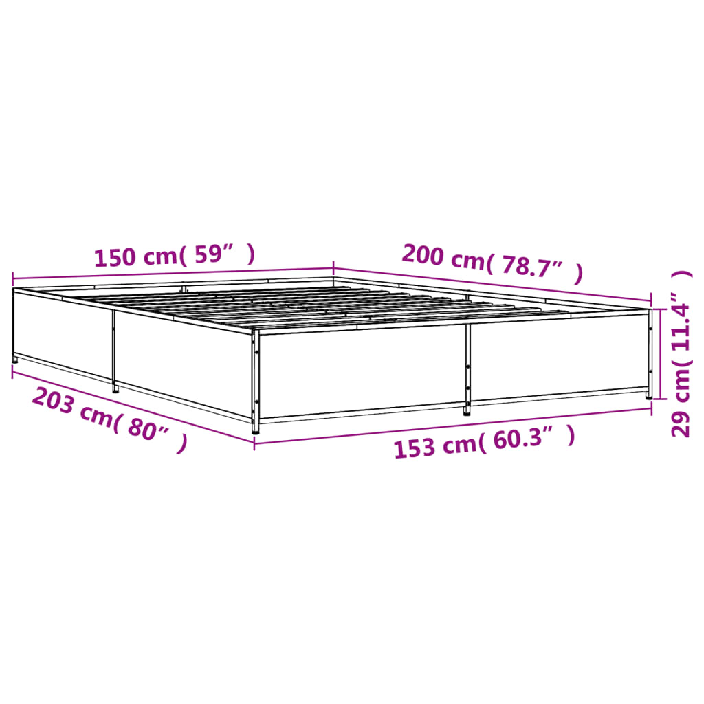 vidaXL Bed Frame without Mattress Black 150x200 cm King Size