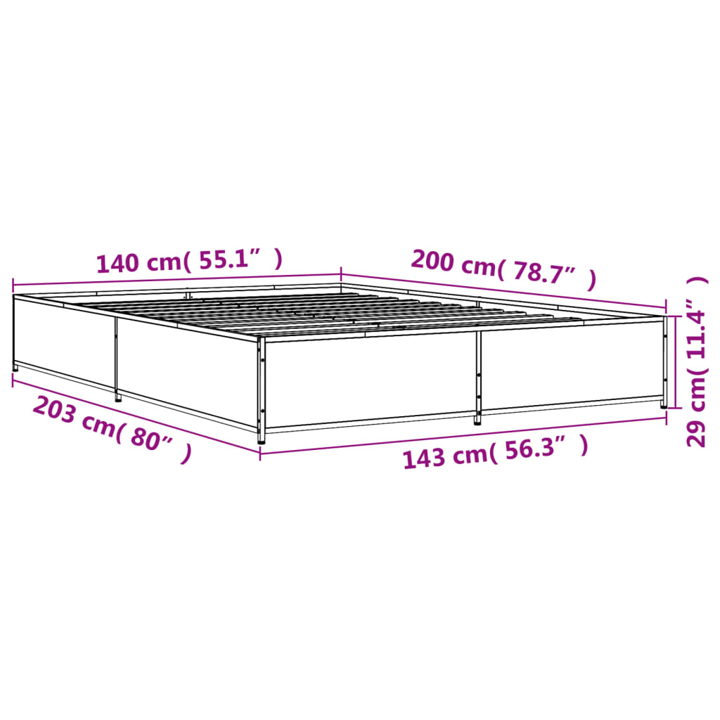 vidaXL Bed Frame without Mattress Black 140x200 cm